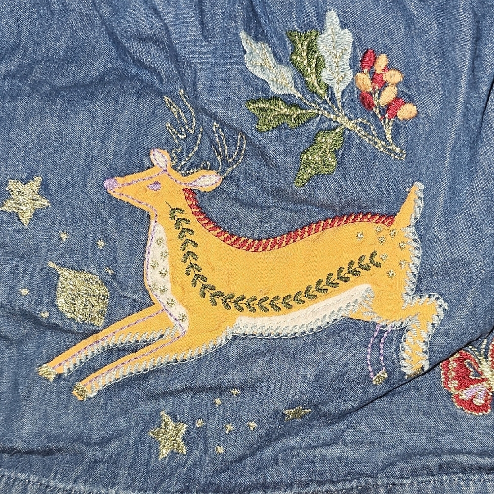 Mini Boden Blue Skirt with Embroidered Deer and Flowers - Picture 3 of 10